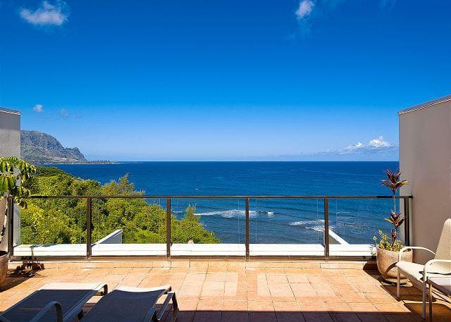 Covered patio with ocean view