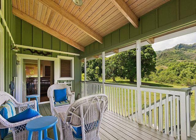 Covered patio with ocean view