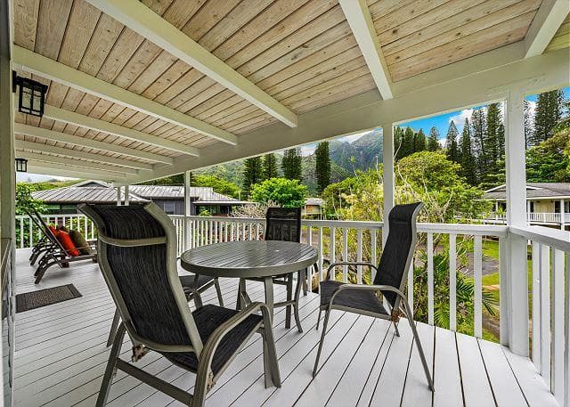 Covered patio with ocean view