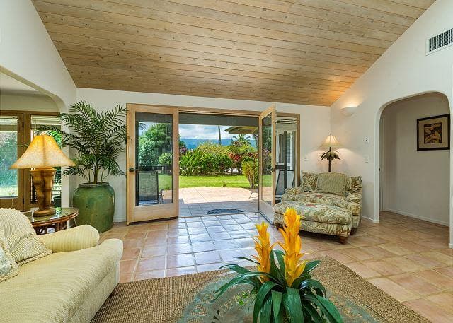Covered patio with ocean view
