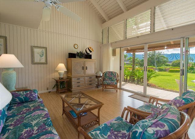 Covered patio with ocean view