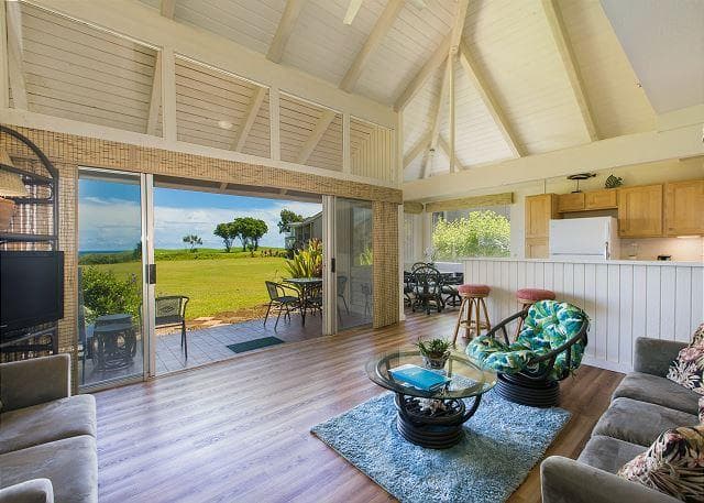 Covered patio with ocean view