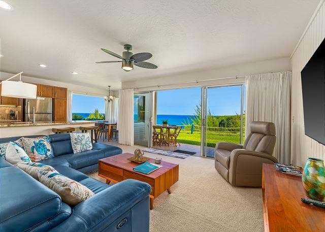 Covered patio with ocean view