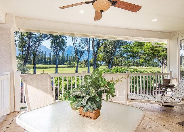 Covered patio with ocean view