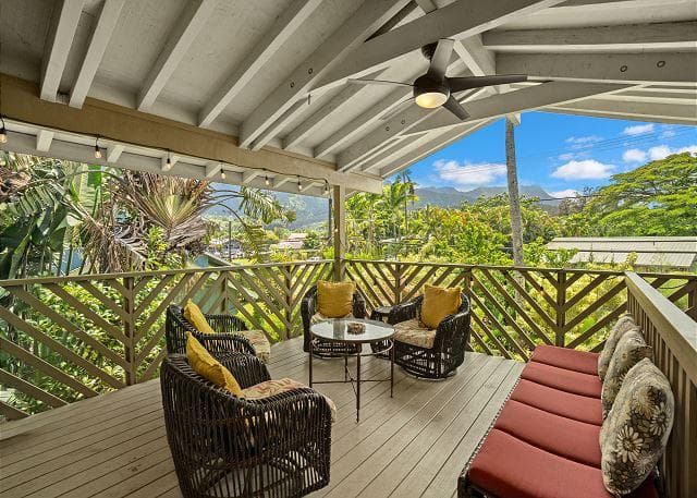 Covered patio with ocean view
