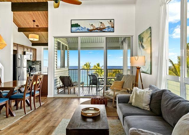 Covered patio with ocean view