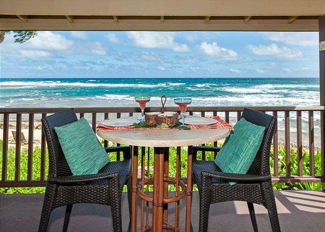 Covered patio with ocean view