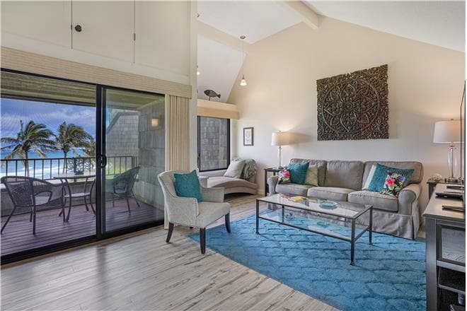 Covered patio with ocean view