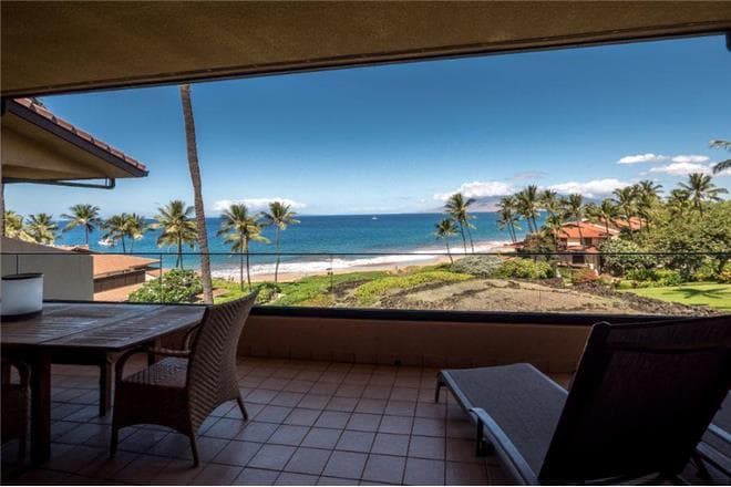 Covered patio with ocean view