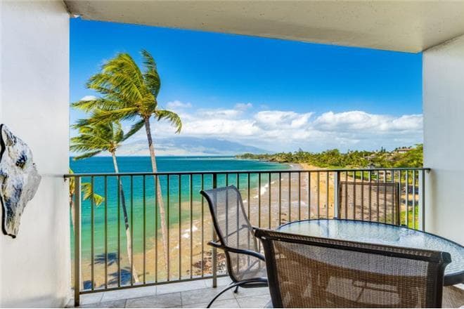 Covered patio with ocean view