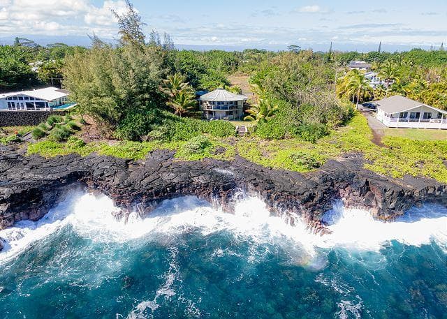 Covered patio with ocean view