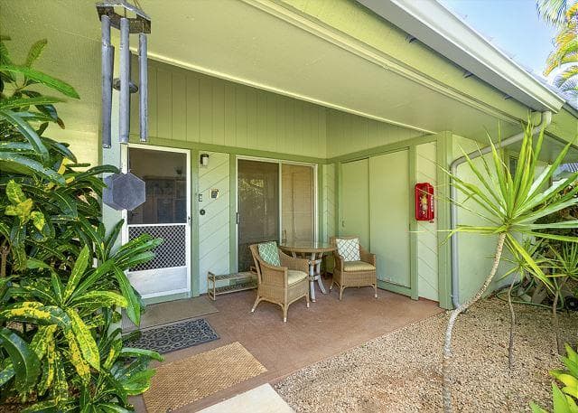 Covered patio with ocean view