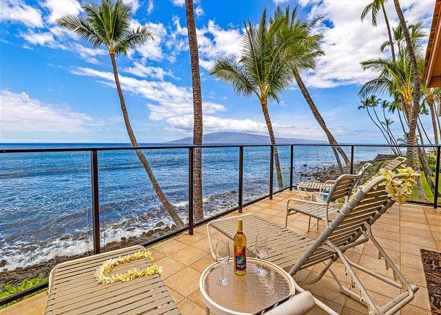 Covered patio with ocean view