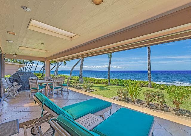 Covered patio with ocean view