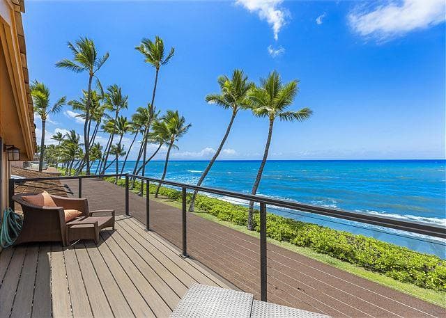 Covered patio with ocean view