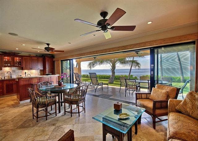 Covered patio with ocean view