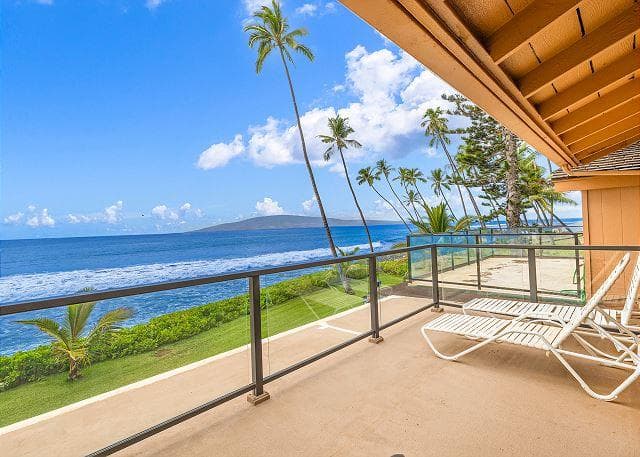 Covered patio with ocean view