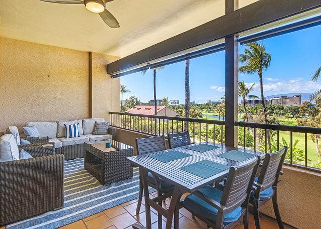 Covered patio with ocean view