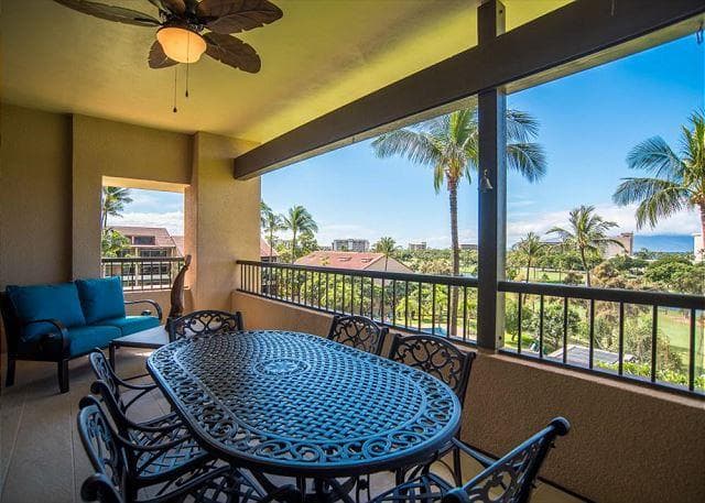 Covered patio with ocean view