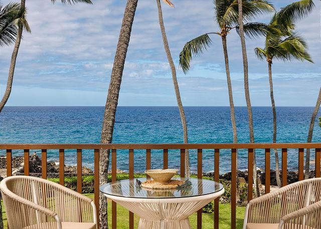 Covered patio with ocean view