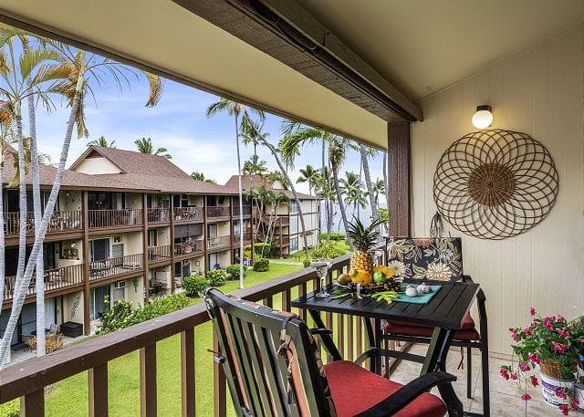 Covered patio with ocean view