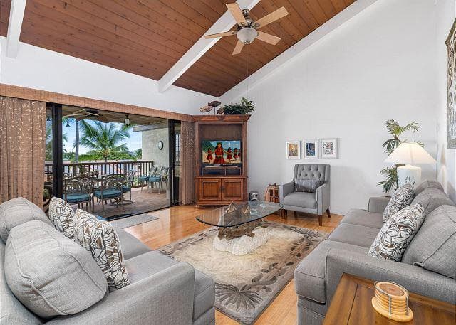 Covered patio with ocean view