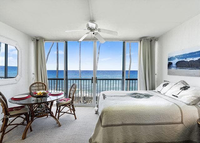 Covered patio with ocean view