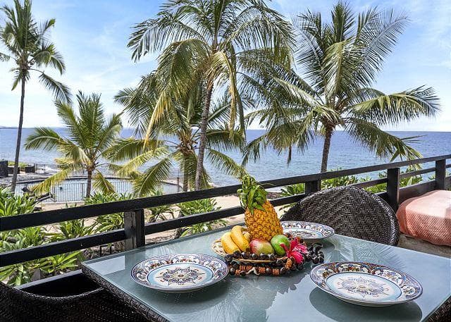 Covered patio with ocean view