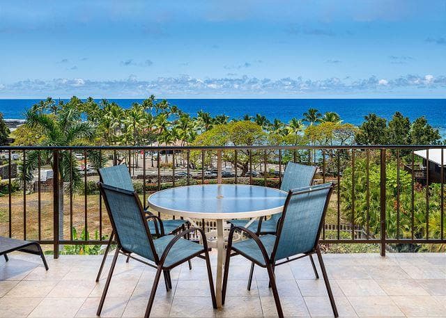 Covered patio with ocean view