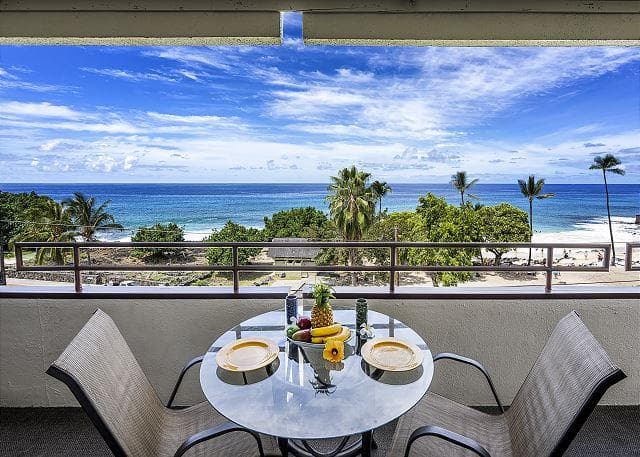 Covered patio with ocean view