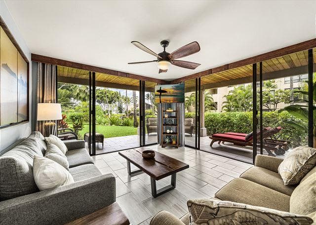 Covered patio with ocean view