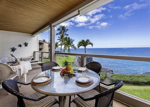 Covered patio with ocean view