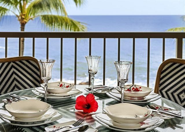 Covered patio with ocean view