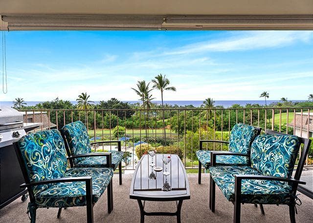 Covered patio with ocean view