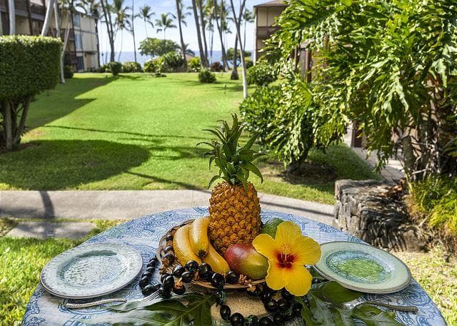 Covered patio with ocean view