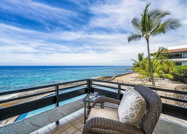 Covered patio with ocean view