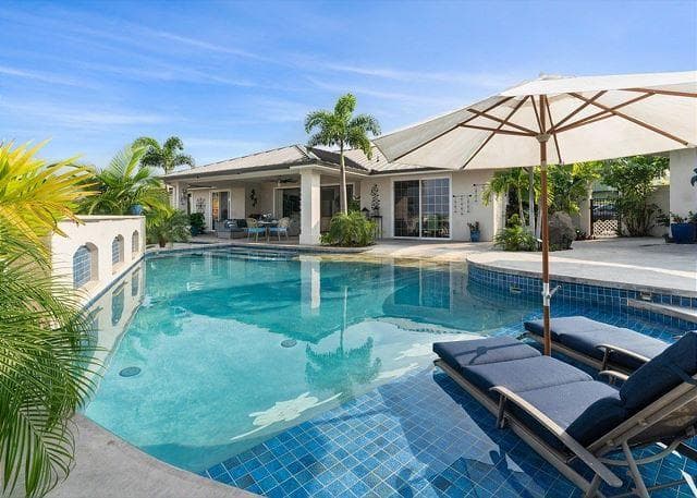 Covered patio with ocean view