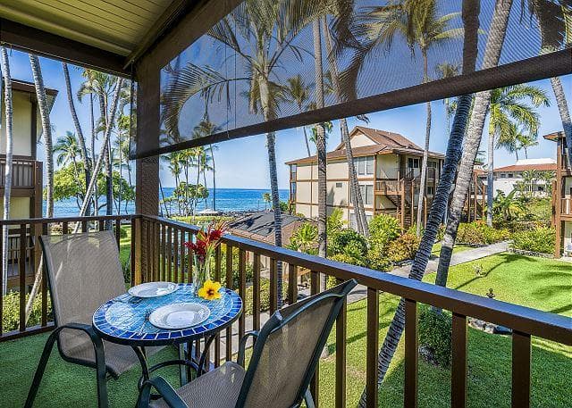Covered patio with ocean view