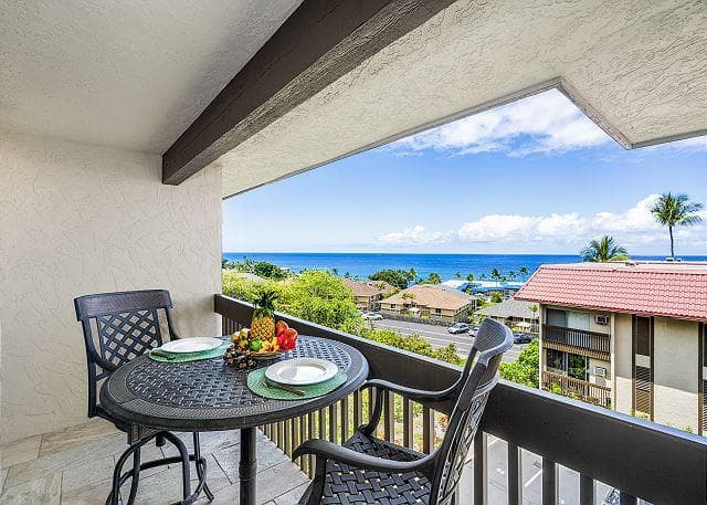 Covered patio with ocean view