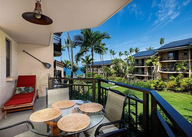 Covered patio with ocean view
