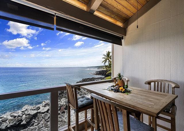 Covered patio with ocean view