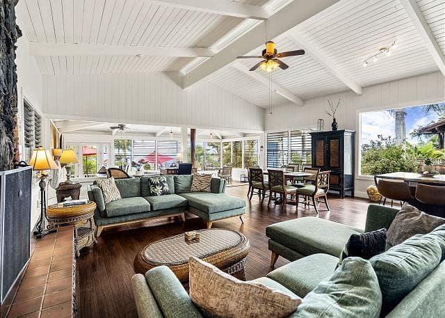 Covered patio with ocean view