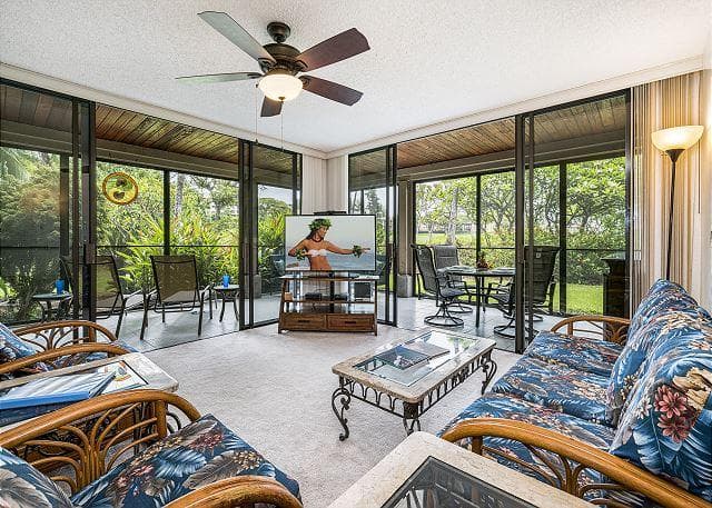 Covered patio with ocean view