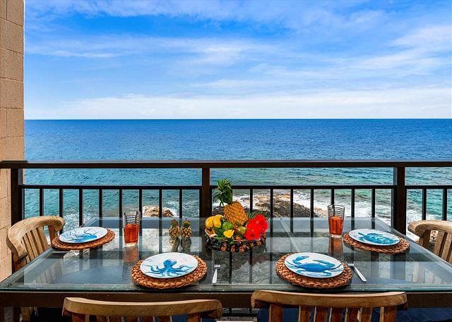 Covered patio with ocean view