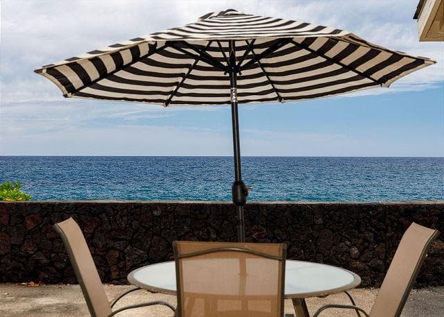Covered patio with ocean view