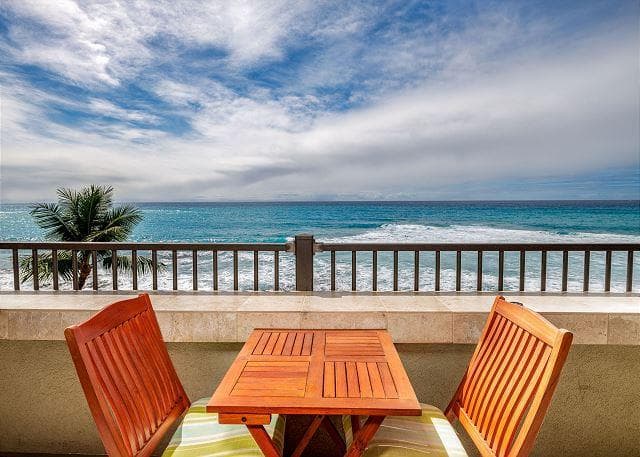 Covered patio with ocean view