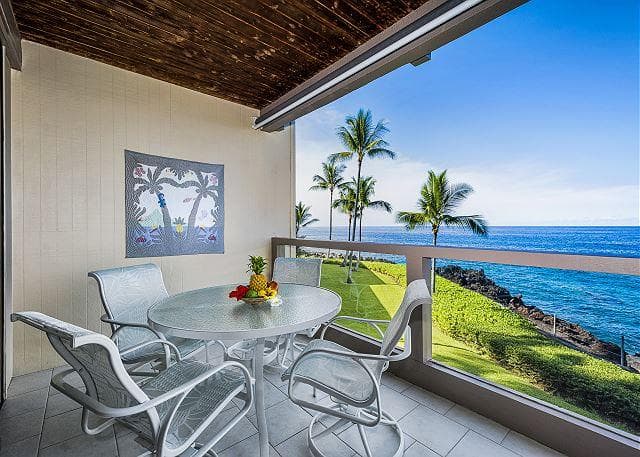 Covered patio with ocean view