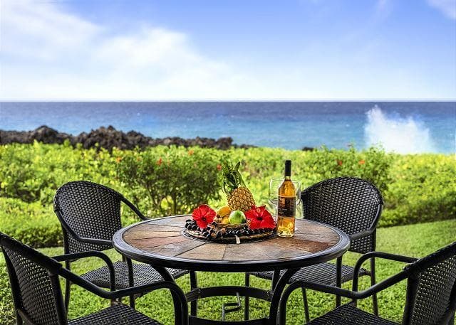 Covered patio with ocean view