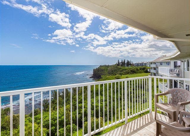 Covered patio with ocean view
