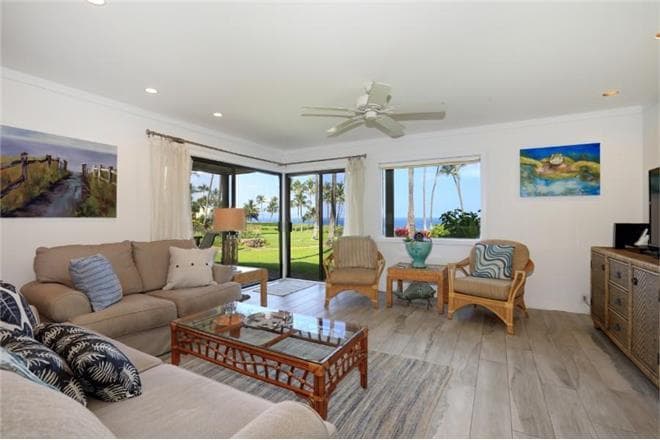 Covered patio with ocean view